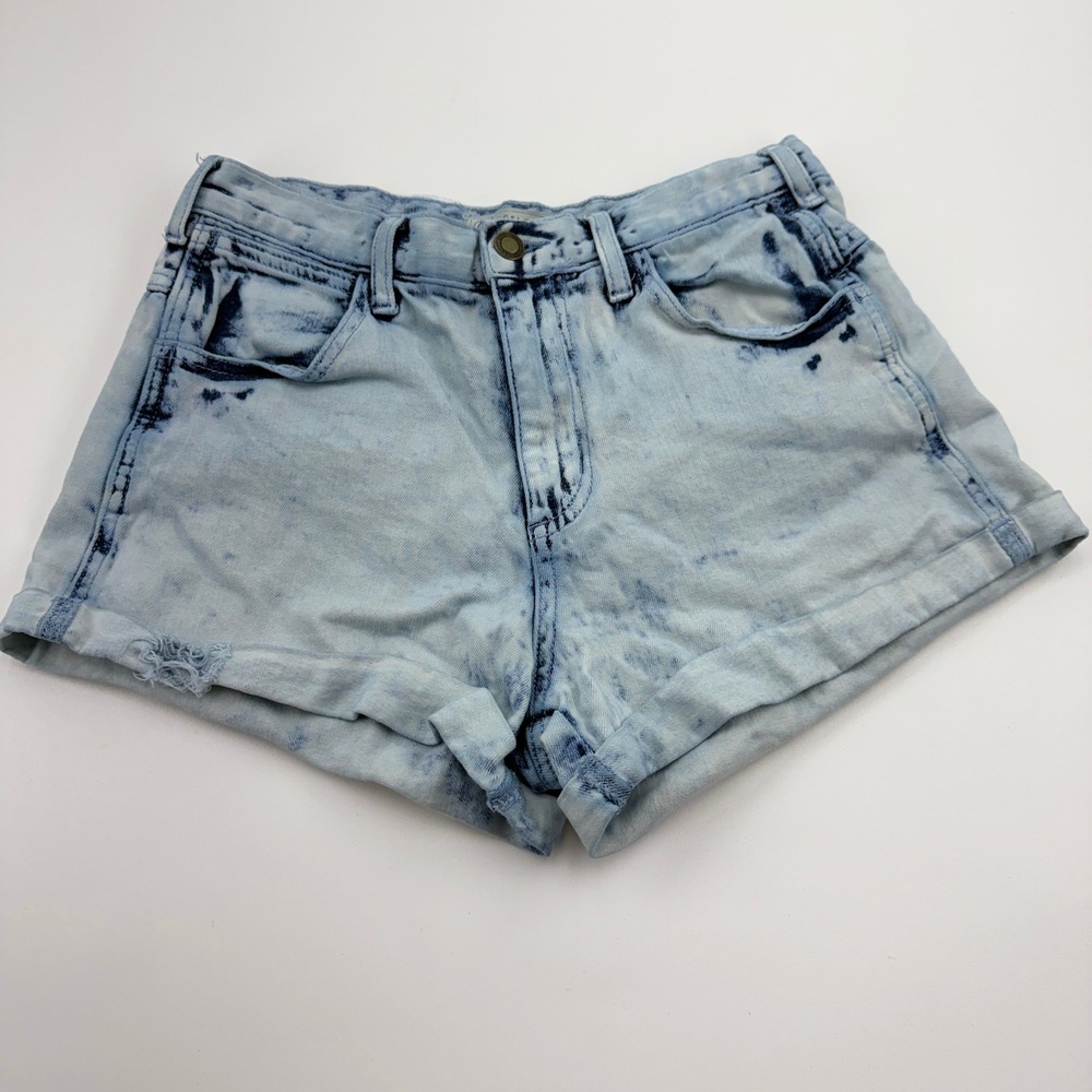 Angel Kiss Womens‎ High Rise Acid Wash Denim Shorts Light Blue Size 7 F77020